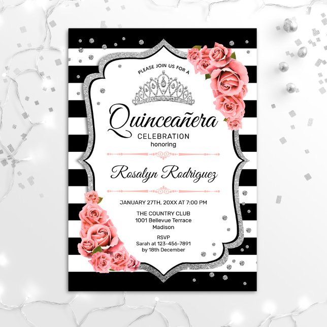 Quinceanera - White Black Blush Pink Invitation (Creator Uploaded)