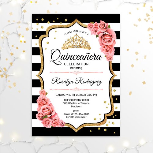 Quinceanera _ White Black Blush Pink Invitation