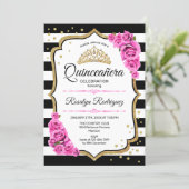 Quinceanera - White Black Pink Invitation (Standing Front)