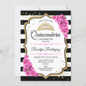 Quinceanera - White Black Pink Invitation (Front)