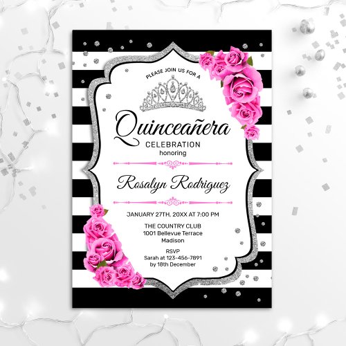 Quinceanera _ White Black Pink Invitation