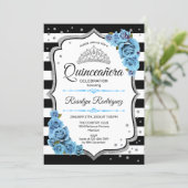 Quinceanera - White Black Silver Blue Invitation (Standing Front)