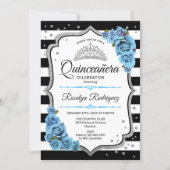 Quinceanera - White Black Silver Blue Invitation (Front)