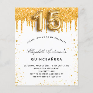 Quinceanera white gold budget invitation flyer