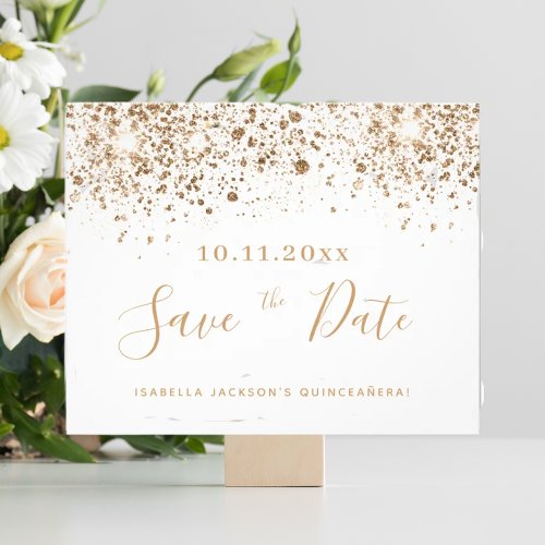 Quinceanera white gold budget save the date flyer