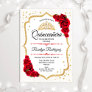 Quinceanera - White Gold Red Roses Invitation