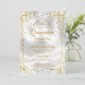 Quinceanera White Gold Tiara Diamond Hearts Invitation (Standing Front)