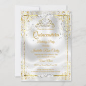 Quinceanera White Gold Tiara Diamond Hearts Invitation (Front)
