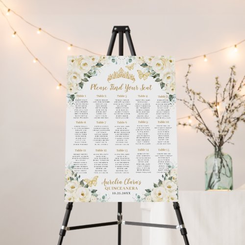 Quinceanera White Ivory Floral Seating Chart Foam Board