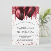 Quinceanera white red balloons luxury invitation (Standing Front)