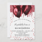 Quinceanera white red balloons luxury invitation (Front)