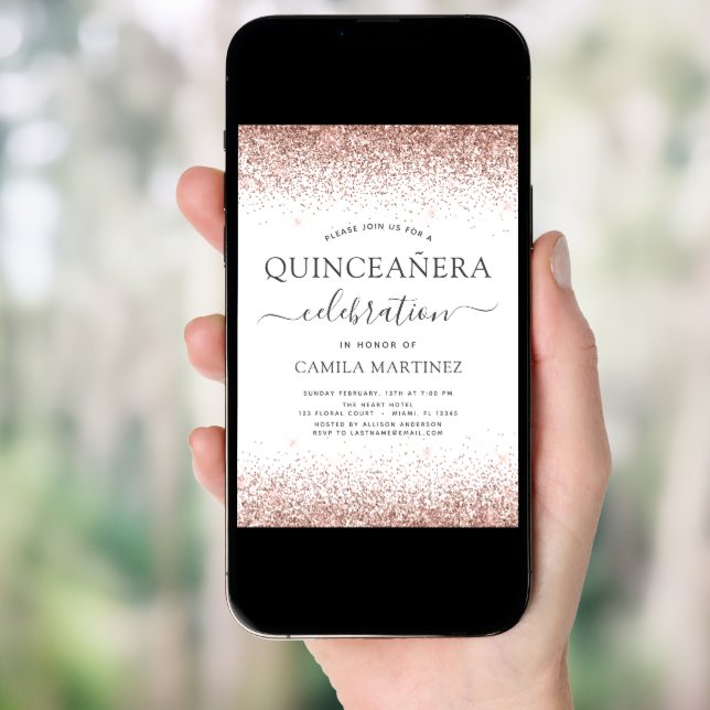 Quinceanera White Rose Gold Blush Pink Invitation (Front Digital)