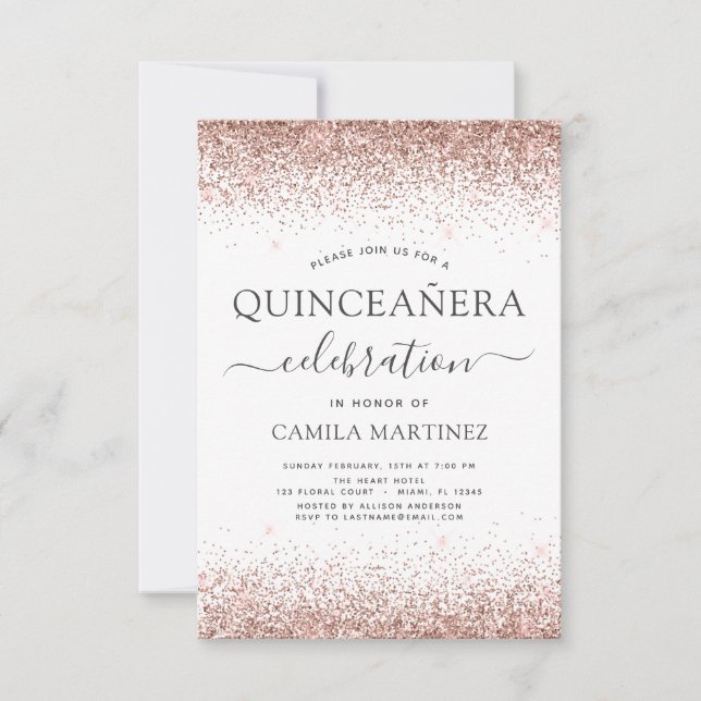 Quinceanera White Rose Gold Blush Pink Invitation (Front)