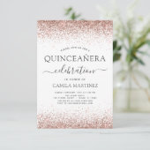 Quinceanera White Rose Gold Blush Pink Invitation (Standing Front)