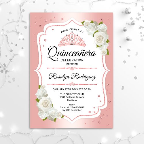 Quinceanera _ White Rose Gold Invitation