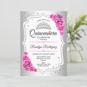 Quinceanera - White Silver Pink Invitation (Standing Front)