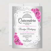 Quinceanera - White Silver Pink Invitation (Front)