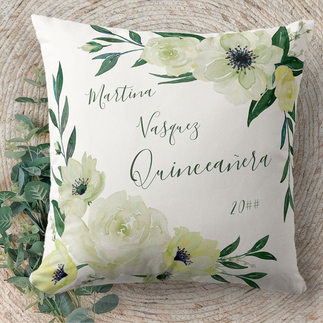 Quinceanera Wild Roses and Greenery Throw Pillow (Creator Uploaded)