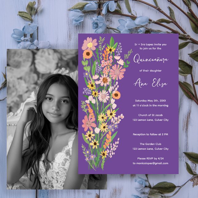 Quinceañera Wildflowers Handpainted Custom Photo Invitation (Quinceañera Wildflowers Handpainted Custom Photo Invitation
)