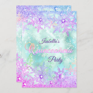 Quinceanera Winter Teal Blue Purple Pink Invitation