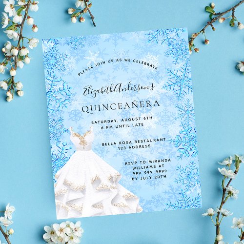 Quinceanera winter wonderland budget invitation flyer