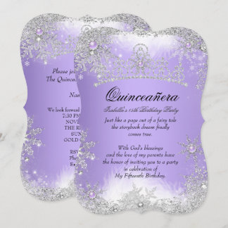 Quinceanera Winter Wonderland Lilac Purple Snow Invitation