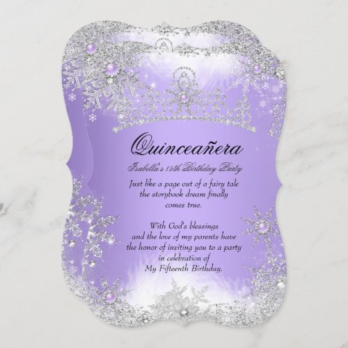 Quinceanera Winter Wonderland Lilac Purple Snow Invitation