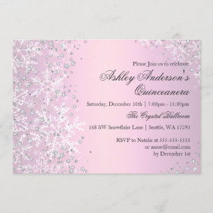 Quinceanera Winter Wonderland Pink Snowflakes Invitation