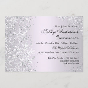 Quinceanera Winter Wonderland Purple Snowflakes Invitation