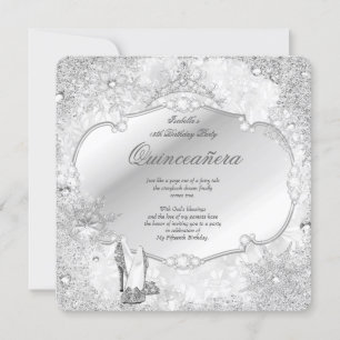 Quinceanera Winter Wonderland Silver Snowflake A Invitation