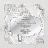 Quinceanera Winter Wonderland Silver Snowflake B Invitation (Front/Back)