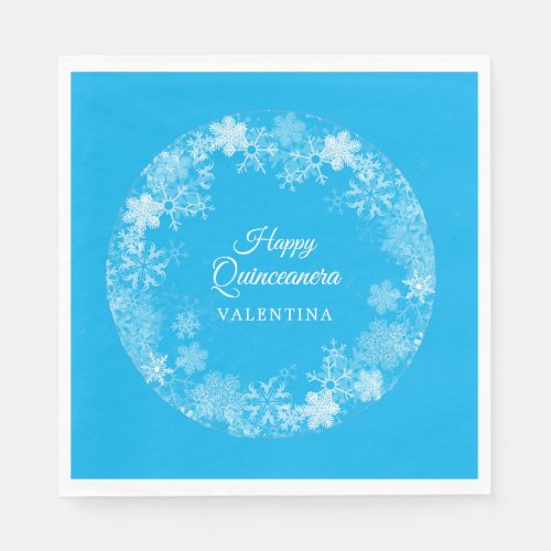 Quinceanera Winter Wonderland Snowflake Blue Napkins