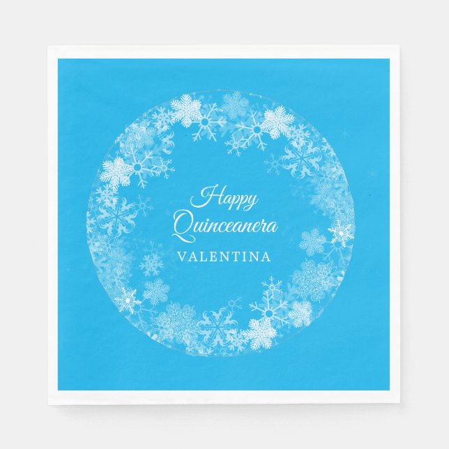 Quinceanera Winter Wonderland Snowflake Blue Napkins (Front)