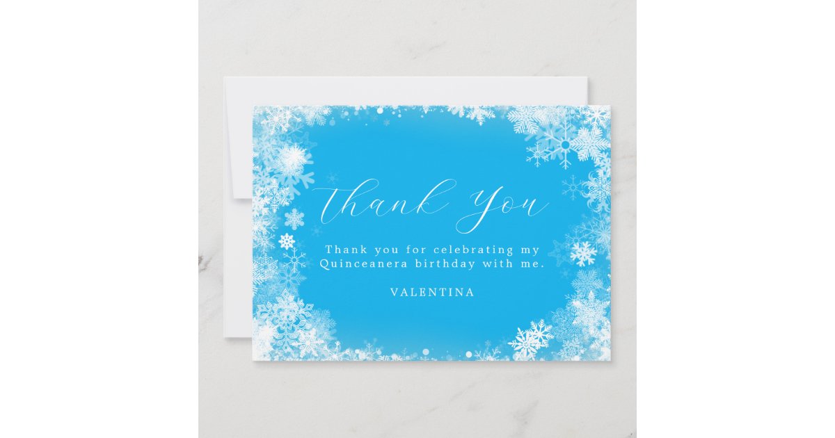 Quinceanera Winter Wonderland Snowflake Blue Thank You Card | Zazzle