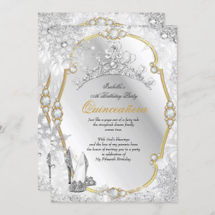 Quinceanera Winter Wonderland Snowflake Gold White Invitation