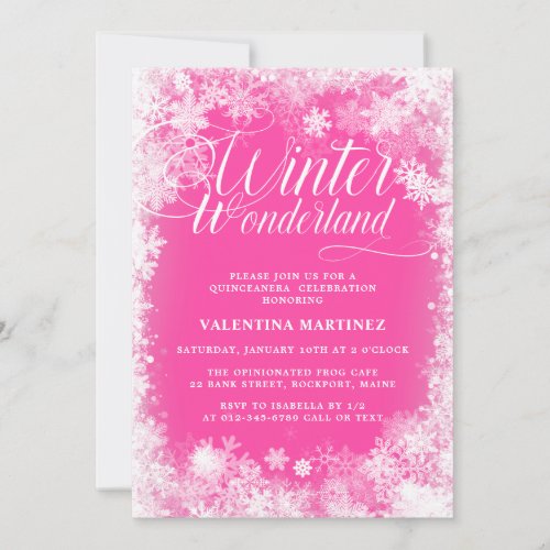 Quinceanera Winter Wonderland Snowflake Pink Invitation