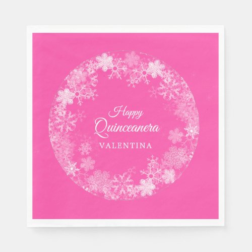 Quinceanera Winter Wonderland Snowflake Pink Napkins