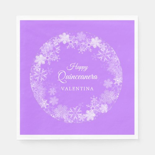 Quinceanera Winter Wonderland Snowflake Purple Napkins