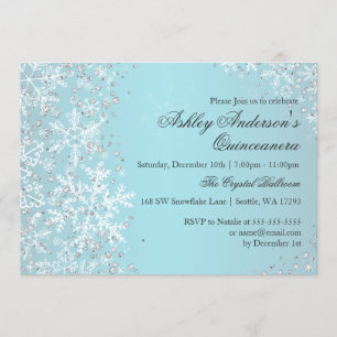Quinceanera Winter Wonderland Sparkle Snowflakes Invitation