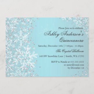 Quinceanera Winter Wonderland Sparkle Snowflakes Invitation