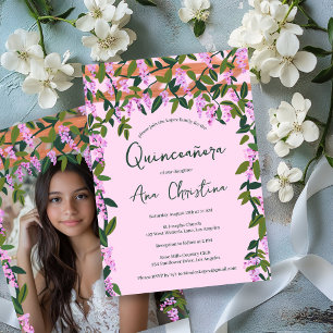 Quinceañera Wisteria Vines Floral Custom Photo Invitation