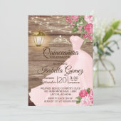Quinceañera Wood and Pink Mauve Flowers Invitation (Standing Front)