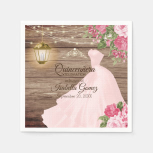 Quinceañera Wood and Pink Mauve Flowers Napkins