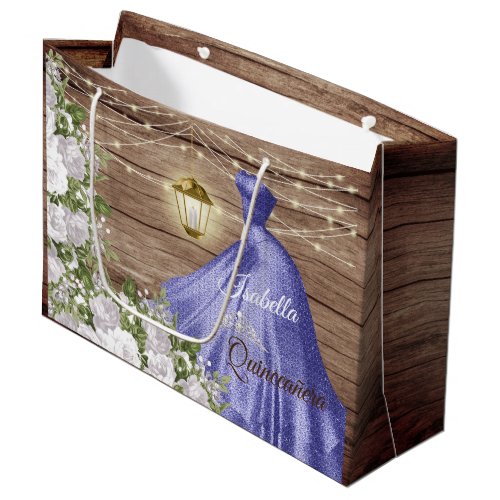 Quinceaera Wood and Purple Flowers Large Gift Bag