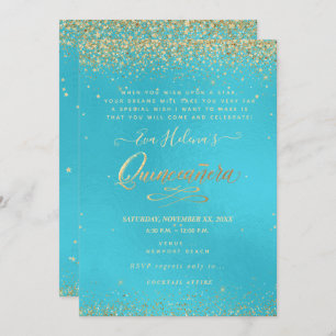 Quinceañera, Written in the Star, DIY Aqua Blue Invitation