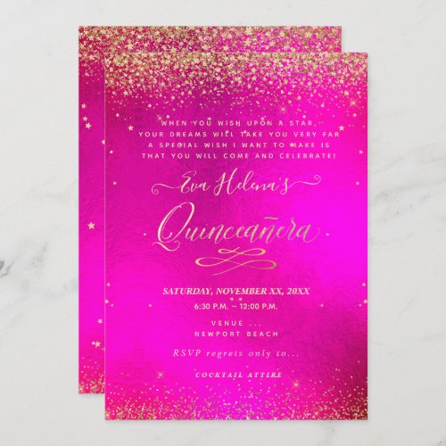 Quinceaera Written in the Star Hot PInk Invitation
