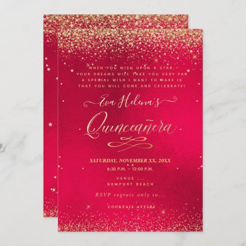 Quinceaera Written in the Star Red Velvet Invitation