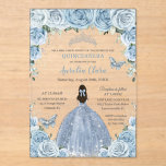 Quinceañera XV Baby Blue Floral Princess Silver Acrylic Invitations<br><div class="desc">Add a touch of elegance to your special occasion with our luxurious baby blue floral acrylic invitations, featuring a girl dressed in a glittery baby blue dress, silver princess crown, delicate butterflies and a silver geometric frame. Ideal for quinceañeras, Sweet 16s, 18th birthdays, debutante balls, and other milestone celebrations, these...</div>