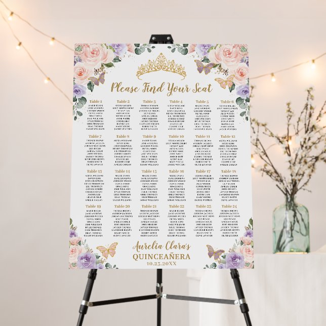 Quinceañera XV Purple Lilac Blush Floral Seating Foam Board (In Situ (Stand))