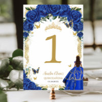 Quinceañera XV Royal Blue Floral Gold Girl Dress 